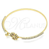 Oro Laminado Individual Bangle, Gold Filled Style Flower and Heart Design, with Multicolor Micro Pave and White Crystal, Polished, Golden Finish, 07.193.0024.1.04 (02 MM Thickness, Size 4 (2.25 Diameter))