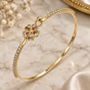 Oro Laminado Individual Bangle, Gold Filled Style Flower and Heart Design, with Multicolor Micro Pave and White Crystal, Polished, Golden Finish, 07.193.0024.1.04 (02 MM Thickness, Size 4 (2.25 Diameter))