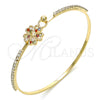 Oro Laminado Individual Bangle, Gold Filled Style Flower and Heart Design, with Multicolor Micro Pave and White Crystal, Polished, Golden Finish, 07.193.0024.1.04 (02 MM Thickness, Size 4 (2.25 Diameter))