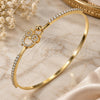 Oro Laminado Individual Bangle, Gold Filled Style Owl Design, with White Micro Pave and White Crystal, Polished, Golden Finish, 07.193.0025.04 (02 MM Thickness, Size 4 (2.25 Diameter))