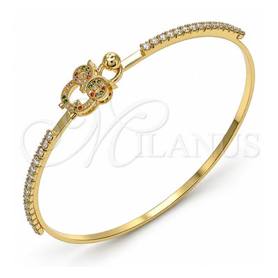 Oro Laminado Individual Bangle, Gold Filled Style Owl Design, with Multicolor Micro Pave and White Crystal, Polished, Golden Finish, 07.193.0025.1.04 (02 MM Thickness, Size 4 (2.25 Diameter))