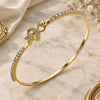 Oro Laminado Individual Bangle, Gold Filled Style Star and Moon Design, with White Micro Pave and White Crystal, Polished, Golden Finish, 07.193.0028.04 (02 MM Thickness, Size 4 (2.25 Diameter))