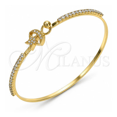 Oro Laminado Individual Bangle, Gold Filled Style Star and Moon Design, with White Micro Pave and White Crystal, Polished, Golden Finish, 07.193.0028.04 (02 MM Thickness, Size 4 (2.25 Diameter))