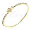 Oro Laminado Individual Bangle, Gold Filled Style Star and Moon Design, with White Micro Pave and White Crystal, Polished, Golden Finish, 07.193.0028.04 (02 MM Thickness, Size 4 (2.25 Diameter))