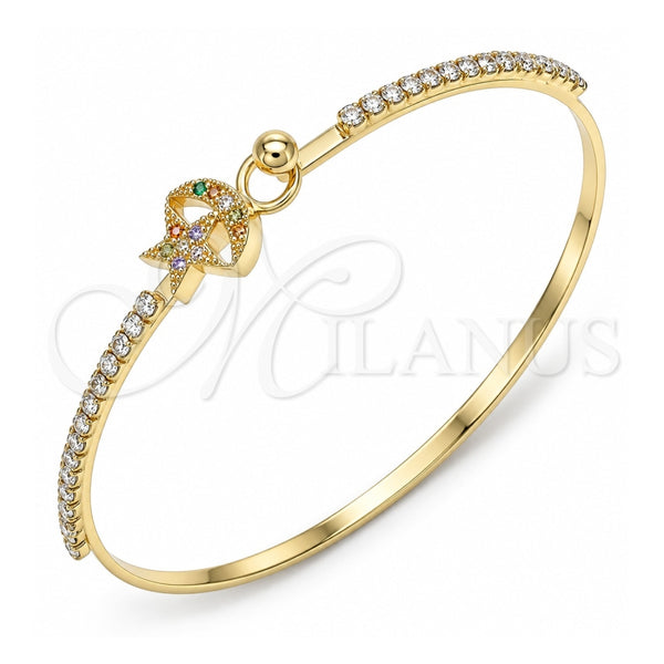 Oro Laminado Individual Bangle, Gold Filled Style Star and Moon Design, with Multicolor Micro Pave and White Crystal, Polished, Golden Finish, 07.193.0028.1.04 (02 MM Thickness, Size 4 (2.25 Diameter))