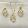 Oro Laminado Earring and Pendant Adult Set, Gold Filled Style Box Design, with White Cubic Zirconia, Polished, Golden Finish, 10.58.0004