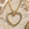 Oro Laminado Pendant Necklace, Gold Filled Style Heart Design, with Multicolor Micro Pave, Polished, Golden Finish, 04.156.0282.18 (02 MM Thickness, 18 Inches Length)