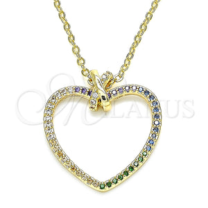 Gold Filled Necklace — Pendant Necklace Heart Design with Multicolor Micro Pave — main product view — SKU 134208 | Oro Laminado collar — Pendant Necklace corazón diseño with Multicolor Micro Pave — SKU 134208
