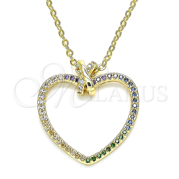 Gold Filled Necklace — Pendant Necklace Heart Design with Multicolor Micro Pave — main product view — SKU 134208 | Oro Laminado collar — Pendant Necklace corazón diseño with Multicolor Micro Pave — SKU 134208