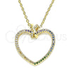 Oro Laminado Pendant Necklace, Gold Filled Style Heart Design, with Multicolor Micro Pave, Polished, Golden Finish, 04.156.0282.18 (02 MM Thickness, 18 Inches Length)