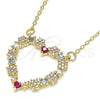 Oro Laminado Pendant Necklace, Gold Filled Style Heart Design, with White Micro Pave and Multicolor Cubic Zirconia, Polished, Golden Finish, 04.156.0284.18 (02 MM Thickness, 18 Inches Length)