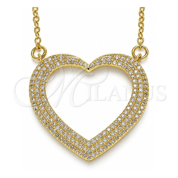 Oro Laminado Pendant Necklace, Gold Filled Style Heart Design, with White Micro Pave, Polished, Golden Finish, 04.156.0285.20 (02 MM Thickness, 20 Inches Length)