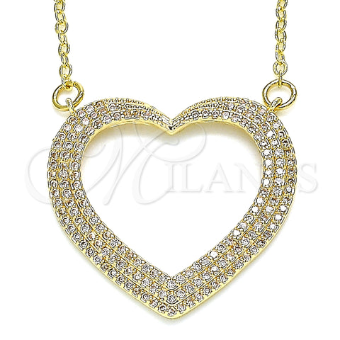 Oro Laminado Pendant Necklace, Gold Filled Style Heart Design, with White Micro Pave, Polished, Golden Finish, 04.156.0285.20 (02 MM Thickness, 20 Inches Length)
