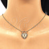 Oro Laminado Pendant Necklace, Gold Filled Style Lock and Heart Design, with White Micro Pave, Polished, Golden Finish, 04.156.0287.18 (02 MM Thickness, 18 Inches Length)