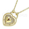Oro Laminado Pendant Necklace, Gold Filled Style Lock and Heart Design, with White Micro Pave, Polished, Golden Finish, 04.156.0287.18 (02 MM Thickness, 18 Inches Length)