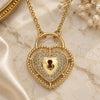 Oro Laminado Pendant Necklace, Gold Filled Style Lock and Heart Design, with White Micro Pave, Polished, Golden Finish, 04.156.0287.18 (02 MM Thickness, 18 Inches Length)