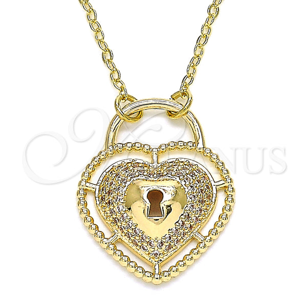 Gold Filled Necklace — Pendant Necklace Lock and Heart Design with White — main product view — SKU 134214 | Oro Laminado collar — Pendant Necklace Lock and corazón diseño with blanco — SKU 134214