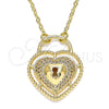 Oro Laminado Pendant Necklace, Gold Filled Style Lock and Heart Design, with White Micro Pave, Polished, Golden Finish, 04.156.0287.18 (02 MM Thickness, 18 Inches Length)