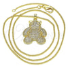 Oro Laminado Pendant Necklace, Gold Filled Style Teddy Bear Design, with White Micro Pave, Polished, Golden Finish, 04.94.0030.20 (01 MM Thickness, 20 Inches Length)