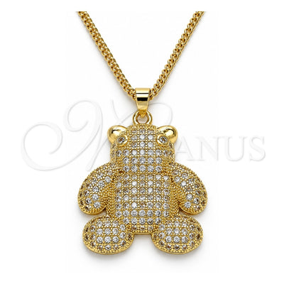 Oro Laminado Pendant Necklace, Gold Filled Style Teddy Bear Design, with White Micro Pave, Polished, Golden Finish, 04.94.0030.20 (01 MM Thickness, 20 Inches Length)