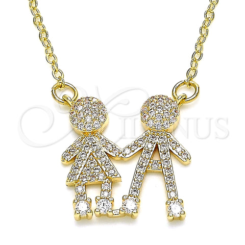 Oro Laminado Pendant Necklace, Gold Filled Style Little Boy and Little Girl Design, with White Micro Pave, Polished, Golden Finish, 04.94.0032.18 (02 MM Thickness, 18 Inches Length)