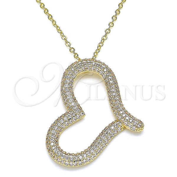 Oro Laminado Pendant Necklace, Gold Filled Style Heart Design, with White Micro Pave, Polished, Golden Finish, 04.94.0033.18 (02 MM Thickness, 18 Inches Length)
