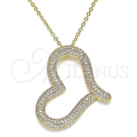 Oro Laminado Pendant Necklace, Gold Filled Style Heart Design, with White Micro Pave, Polished, Golden Finish, 04.94.0033.18 (02 MM Thickness, 18 Inches Length)