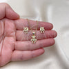 Oro Laminado Earring and Pendant Adult Set, Gold Filled Style Teddy Bear Design, with White Micro Pave, Polished, Golden Finish, 10.156.0231