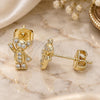 Oro Laminado Stud Earring, Gold Filled Style Teddy Bear Design, with White Micro Pave, Polished, Golden Finish, 02.156.0428