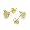 Oro Laminado Stud Earring, Gold Filled Style Teddy Bear Design, with White Micro Pave, Polished, Golden Finish, 02.156.0429