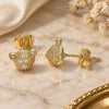 Oro Laminado Stud Earring, Gold Filled Style Teddy Bear Design, with White Micro Pave, Polished, Golden Finish, 02.156.0429