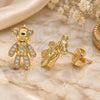 Oro Laminado Stud Earring, Gold Filled Style Teddy Bear Design, with White Micro Pave, Polished, Golden Finish, 02.156.0430