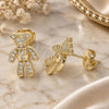 Oro Laminado Stud Earring, Gold Filled Style Teddy Bear Design, with White Micro Pave, Polished, Golden Finish, 02.156.0431