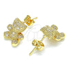 Oro Laminado Stud Earring, Gold Filled Style Teddy Bear Design, with White Micro Pave, Polished, Golden Finish, 02.156.0432