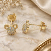 Oro Laminado Stud Earring, Gold Filled Style Teddy Bear Design, with White Micro Pave, Polished, Golden Finish, 02.156.0433
