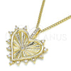 Oro Laminado Pendant Necklace, Gold Filled Style Heart Design, with White Micro Pave and White Cubic Zirconia, Polished, Golden Finish, 04.156.0294.20 (02 MM Thickness, 20 Inches Length)