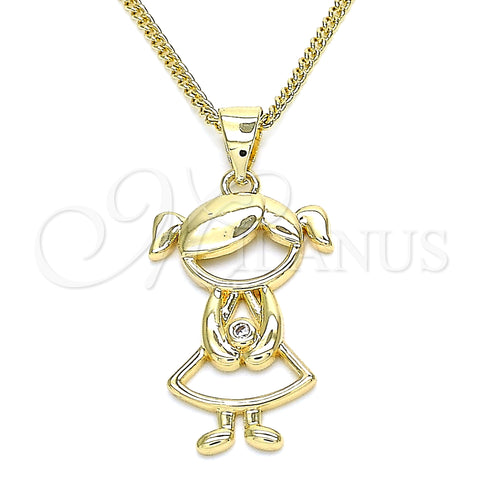 Oro Laminado Pendant Necklace, Gold Filled Style Little Girl Design, with White Micro Pave, Polished, Golden Finish, 04.156.0295.20 (02 MM Thickness, 20 Inches Length)