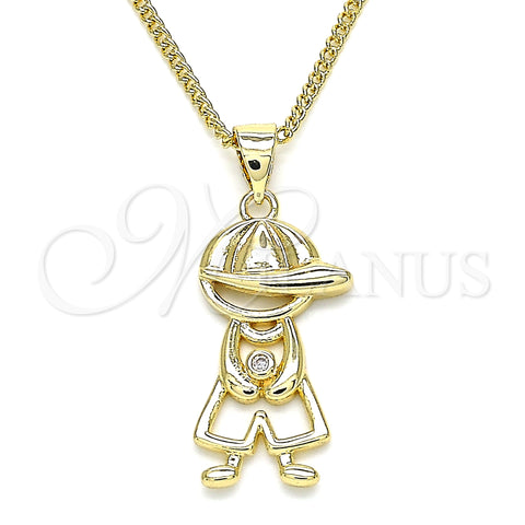 Oro Laminado Pendant Necklace, Gold Filled Style Little Boy Design, with White Micro Pave, Polished, Golden Finish, 04.156.0296.20 (02 MM Thickness, 20 Inches Length)