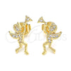 Oro Laminado Stud Earring, Gold Filled Style Angel Design, with White Micro Pave, Polished, Golden Finish, 02.199.0027