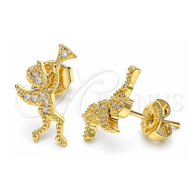 Oro Laminado Stud Earring, Gold Filled Style Angel Design, with White Micro Pave, Polished, Golden Finish, 02.199.0027
