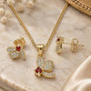 Oro Laminado Earring and Pendant Adult Set, Gold Filled Style Dragon-Fly Design, with Garnet Cubic Zirconia and White Micro Pave, Polished, Golden Finish, 10.199.0152.1