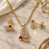 Oro Laminado Earring and Pendant Adult Set, Gold Filled Style Dragon-Fly Design, with Ruby Cubic Zirconia and White Micro Pave, Polished, Golden Finish, 10.199.0152.2