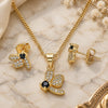 Oro Laminado Earring and Pendant Adult Set, Gold Filled Style Dragon-Fly Design, with Black Cubic Zirconia and White Micro Pave, Polished, Golden Finish, 10.199.0152.3