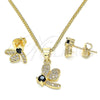 Oro Laminado Earring and Pendant Adult Set, Gold Filled Style Dragon-Fly Design, with Black Cubic Zirconia and White Micro Pave, Polished, Golden Finish, 10.199.0152.3