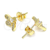 Oro Laminado Stud Earring, Gold Filled Style Dragon-Fly Design, with White Cubic Zirconia and White Micro Pave, Polished, Golden Finish, 02.199.0028