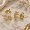 Oro Laminado Stud Earring, Gold Filled Style Dragon-Fly Design, with White Cubic Zirconia and White Micro Pave, Polished, Golden Finish, 02.199.0028