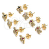 Oro Laminado Stud Earring, Gold Filled Style Dragon-Fly Design, with White Cubic Zirconia and White Micro Pave, Polished, Golden Finish, 02.199.0028