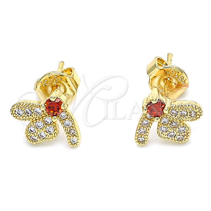 Gold Filled Ring — Stud Earring Dragon-Fly Design with Garnet Cubic Zirconia — main product view — SKU 134259 | Oro Laminado anillo — Stud Earring Dragon-Fly diseño with Garnet Cubic Zirconia — SKU 134259