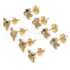 Oro Laminado Stud Earring, Gold Filled Style Dragon-Fly Design, with Garnet Cubic Zirconia and White Micro Pave, Polished, Golden Finish, 02.199.0028.1