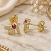 Oro Laminado Stud Earring, Gold Filled Style Dragon-Fly Design, with Ruby Cubic Zirconia and White Micro Pave, Polished, Golden Finish, 02.199.0028.2